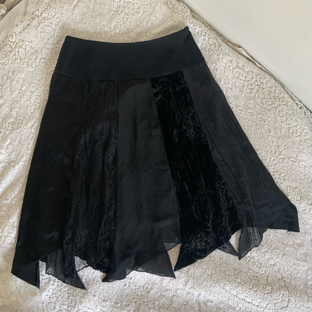 Vintage Simon Chang handkerchief lace patchwork skirt